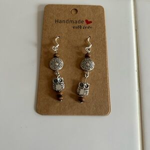 Handmade Silver and Brown Owl Earrings